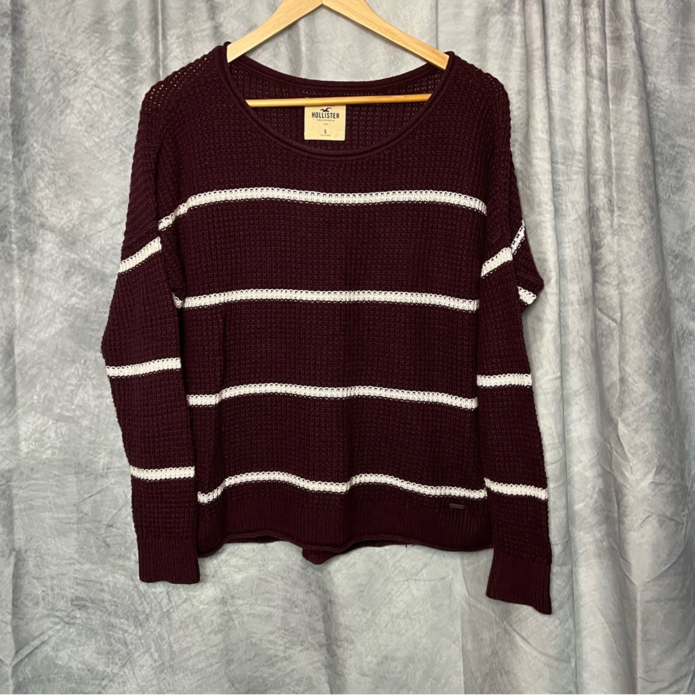 Hollister Burgundy & White Striped Long Sleeve Sweater - size Small - Picture 8 of 9